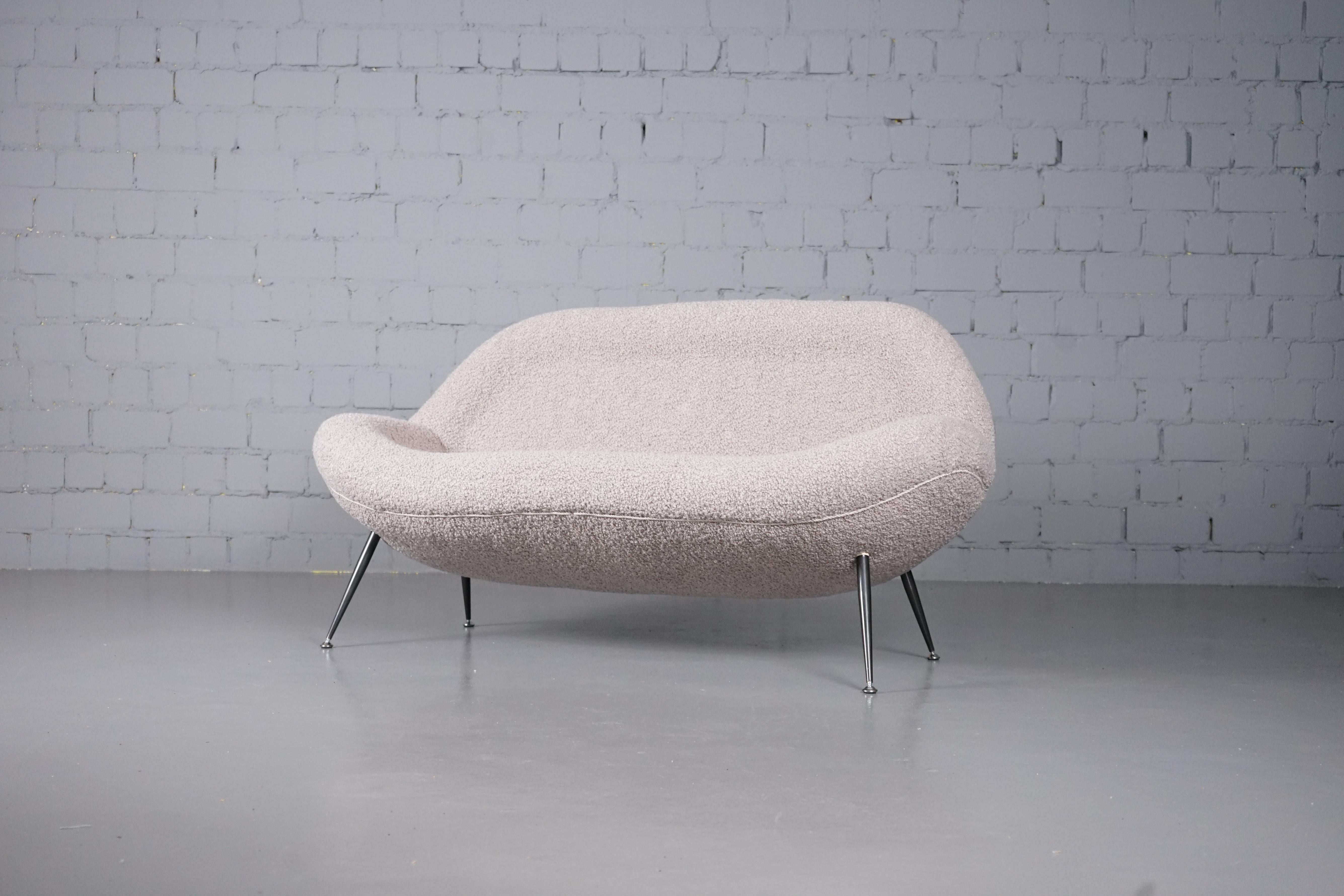 Hard to find sofa with Dedar boucle fabric by Fritz Neth for Correcta from the 1950s. 