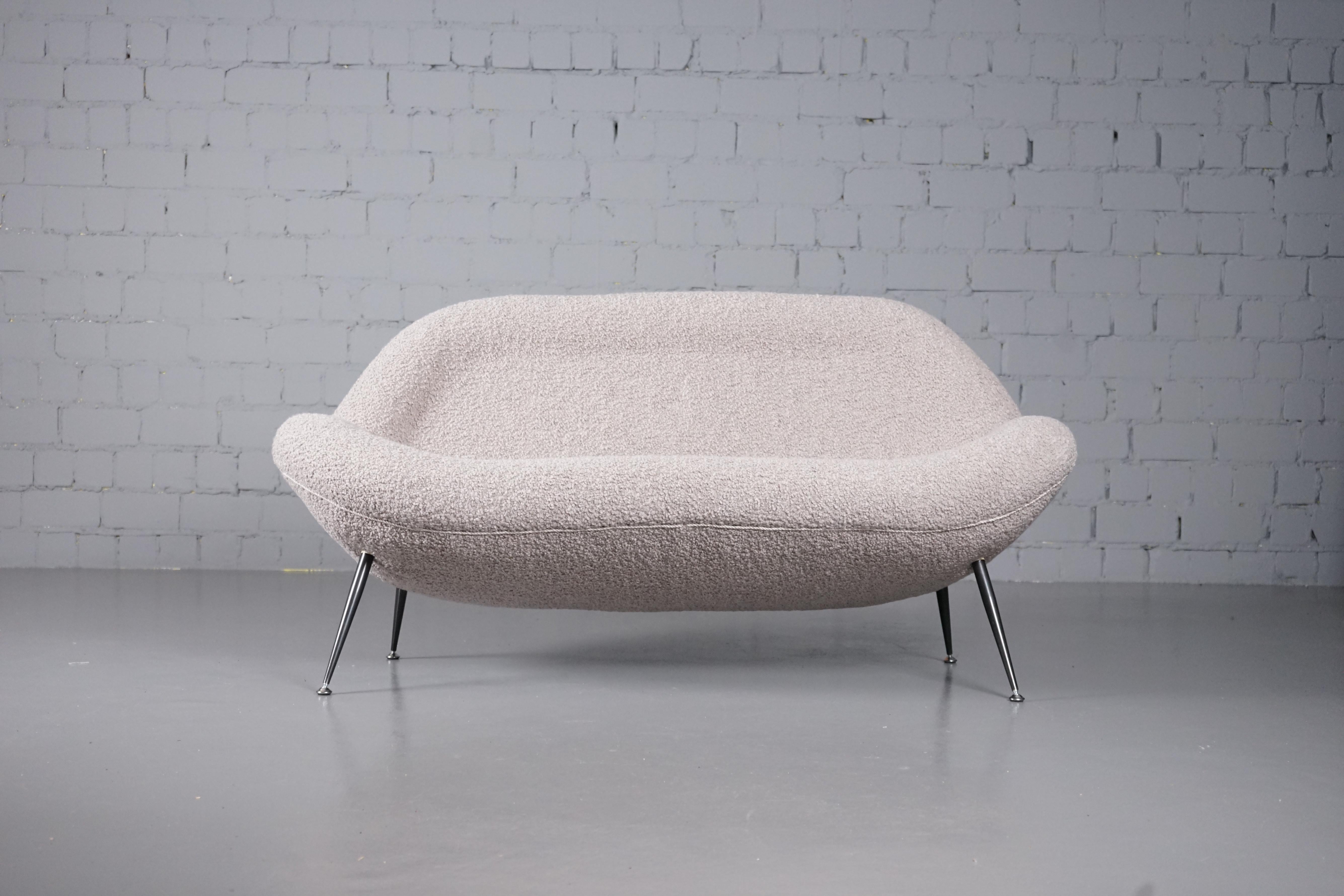 Metal Sofa with Dedar Boucle Fabric by Fritz Neth for Correcta, 1950s For Sale