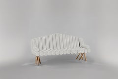 White Velvet Sofa With Polished Brass Legs