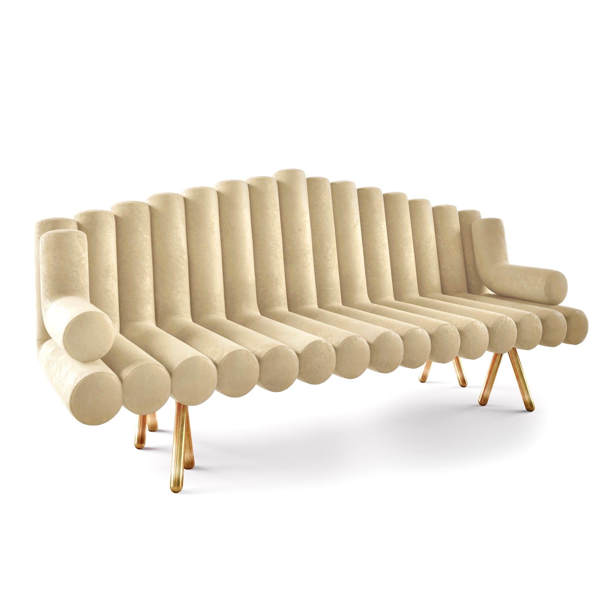 American Sofa with White Mohair And Polished Brass Legs For Sale