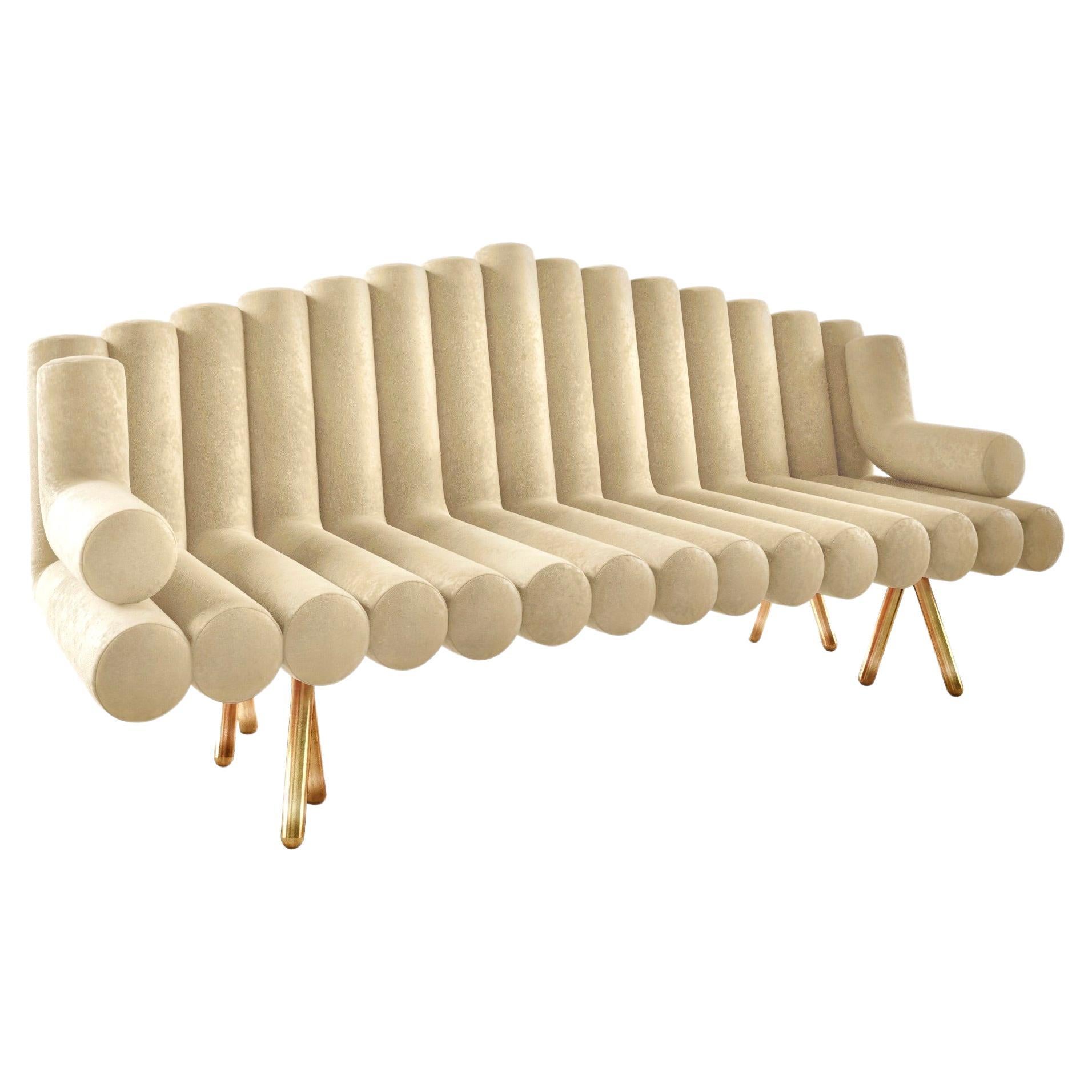 Sofa with White Mohair And Polished Brass Legs