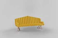 Yellow Velvet Sofa With Polished Brass Legs