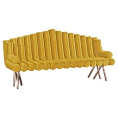 Yellow Velvet Sofa With Polished Brass Legs