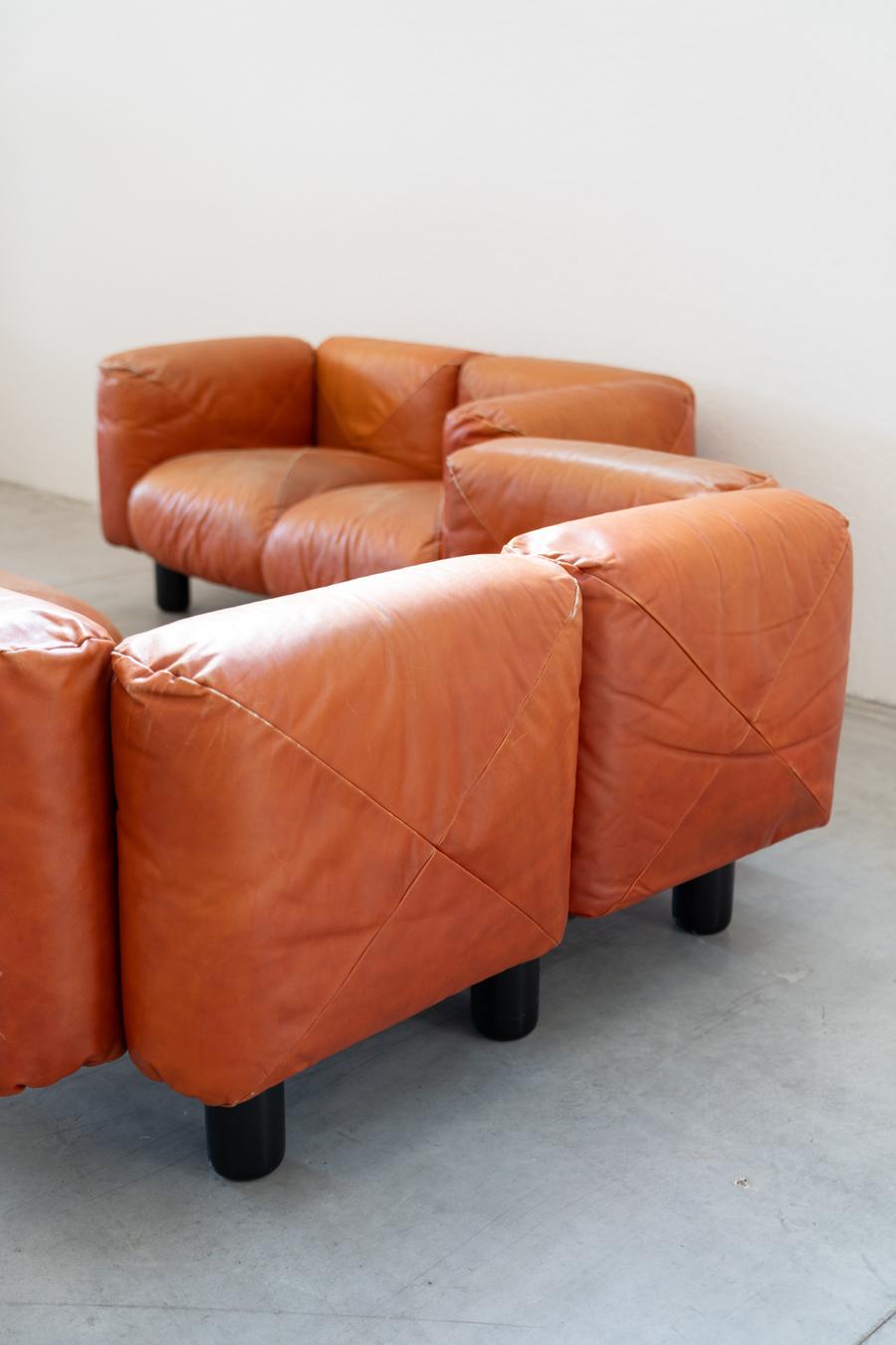 Canapés et poufs en cuir orange Marius & Marius par Mario Marenco pour Arflex, 70 en vente 7