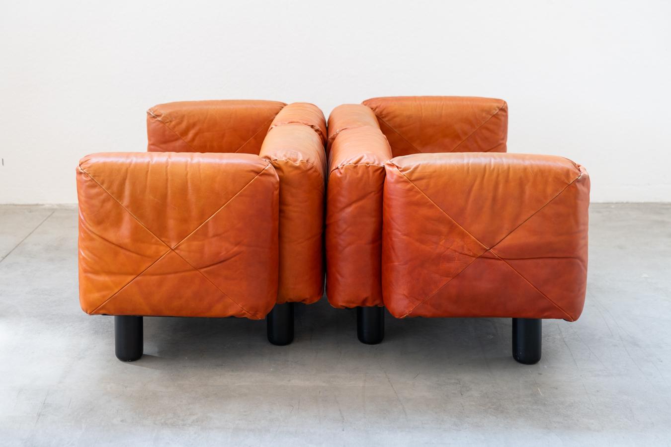 Canapés et poufs en cuir orange Marius & Marius par Mario Marenco pour Arflex, 70 en vente 11