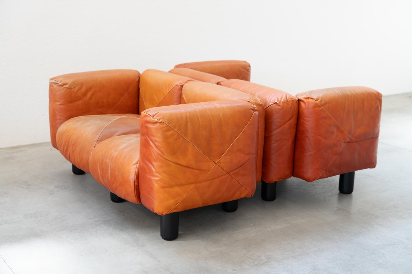 Canapés et poufs en cuir orange Marius & Marius par Mario Marenco pour Arflex, 70 en vente 12