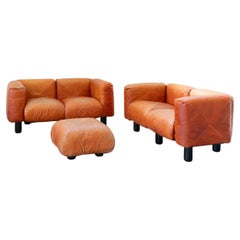 Sofás y pufs de piel naranja Marius & Marius de Mario Marenco para Arflex, 70