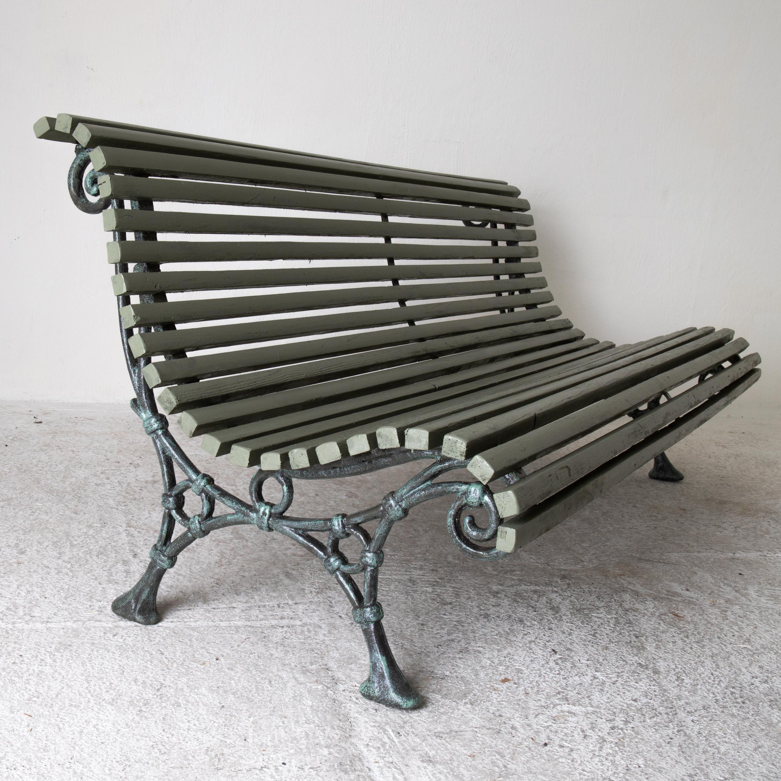 Sofas Garden Pair Swedish Early 20th Century Green Wood and Iron Sweden 1