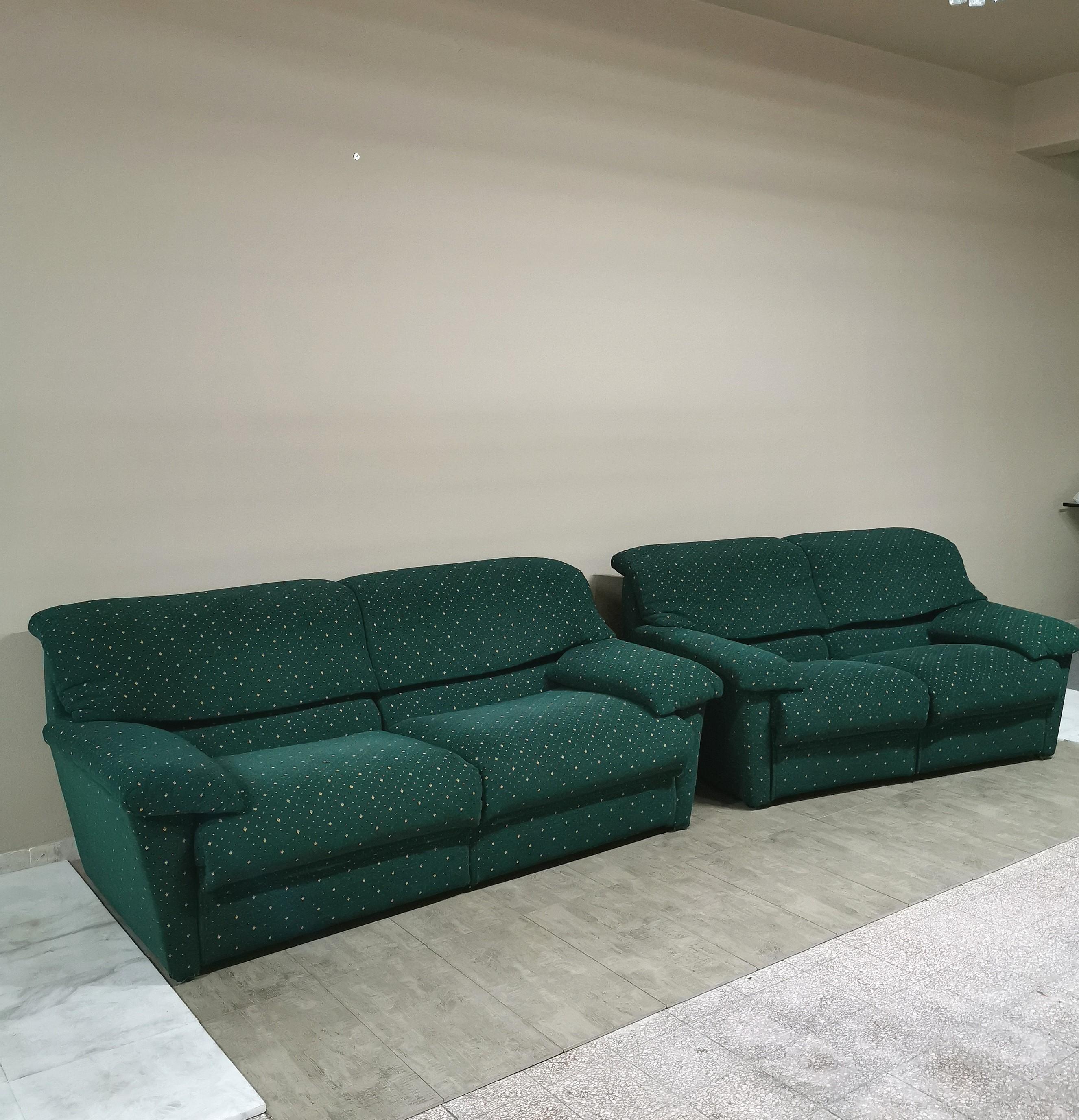 Late 20th Century Sofas Living Room Green Velvet by Pol 74 Postmodern 2 3 Seat Italy 1990 Set of 2