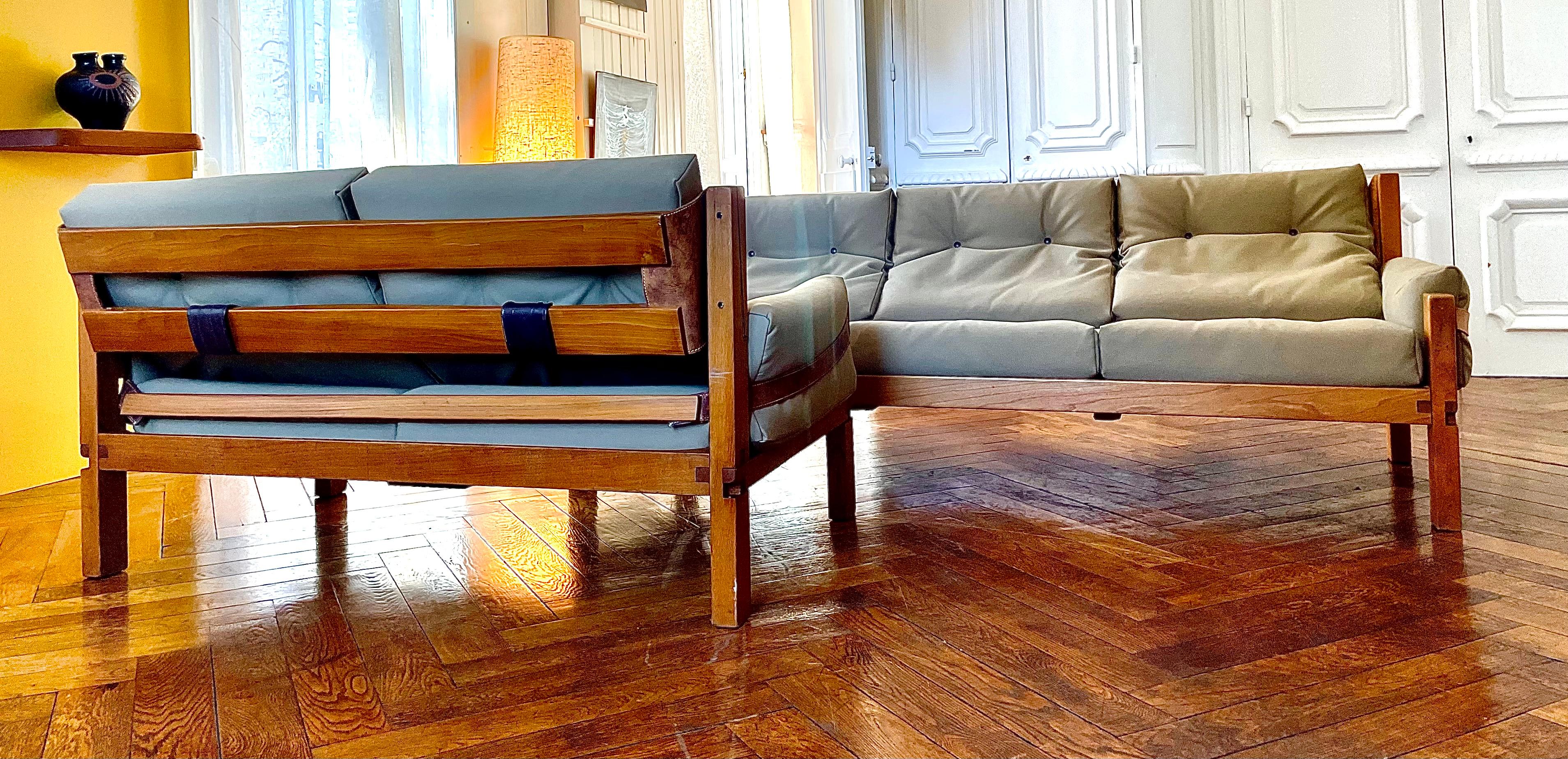 Sofas S 223c and S 222c by Pierre Chapo from 1968 in French Elm For Sale 1