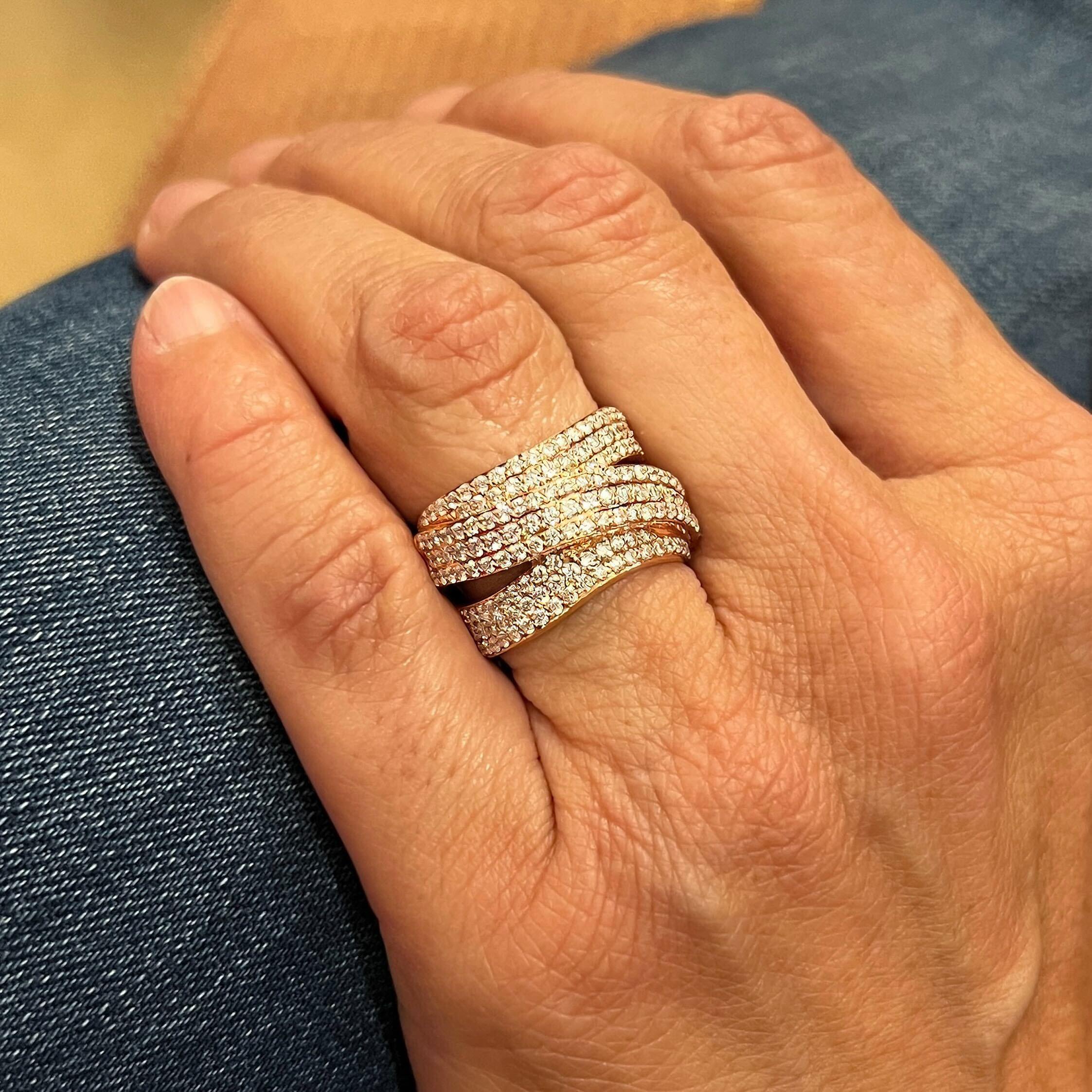SOFER Rose Gold Diamond Triple Band Ring In Good Condition In New York, NY