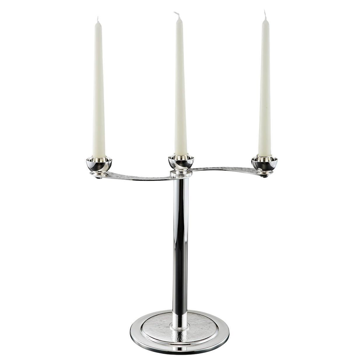 Soffio 3-Candle Silver Candelabra For Sale