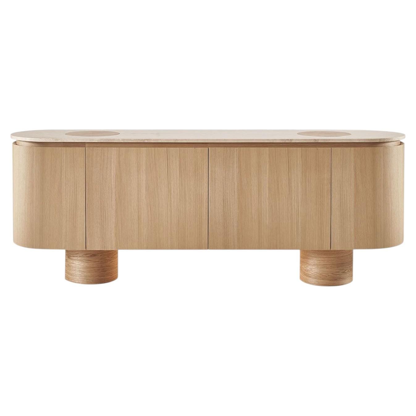 Credenza Soffio in Oak con piano in travertino