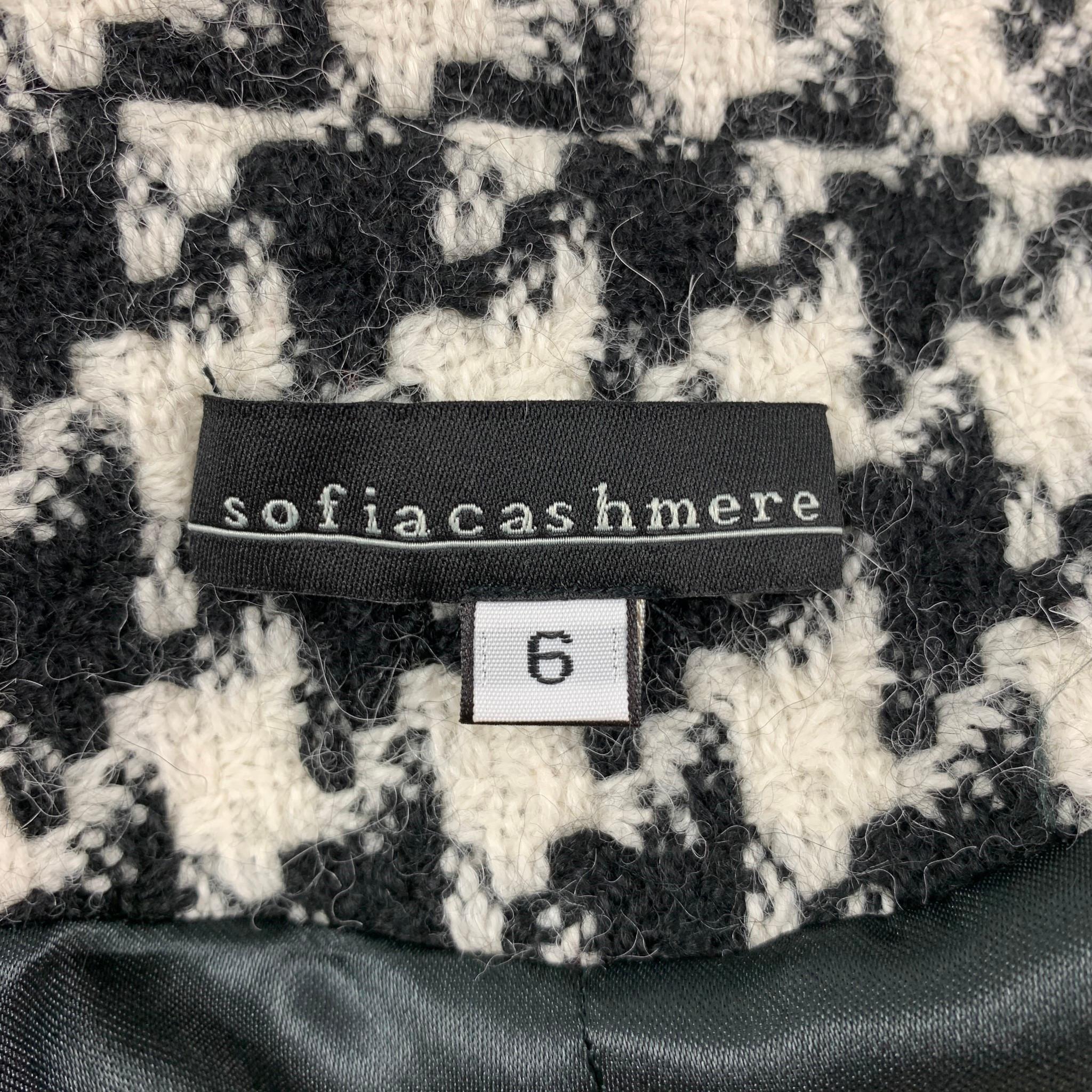 Women's SOFIA CASHMERE Size 6 Black & White Houndstooth Alpaca / Wool Coat