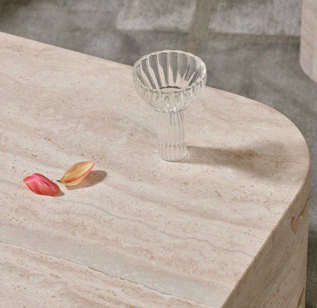 Sofia Coffee Table designed by Just Adele.

Designed with soft curved edges allowing the natural veins in travertine and texture to shine. Each piece is hollow with seamless edges. Can be paired with The Sofia Side Table.

Each piece is hand-made to