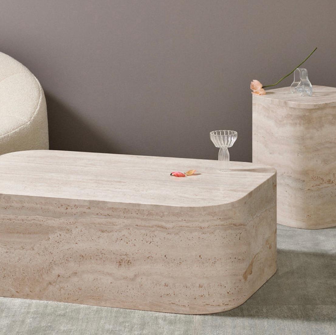 Hand-Crafted Sofia Coffee Table by Just Adele in Travertine For Sale