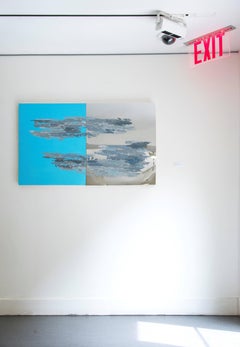 "Fluidity #21" - blue abstract painting on wood and metal
