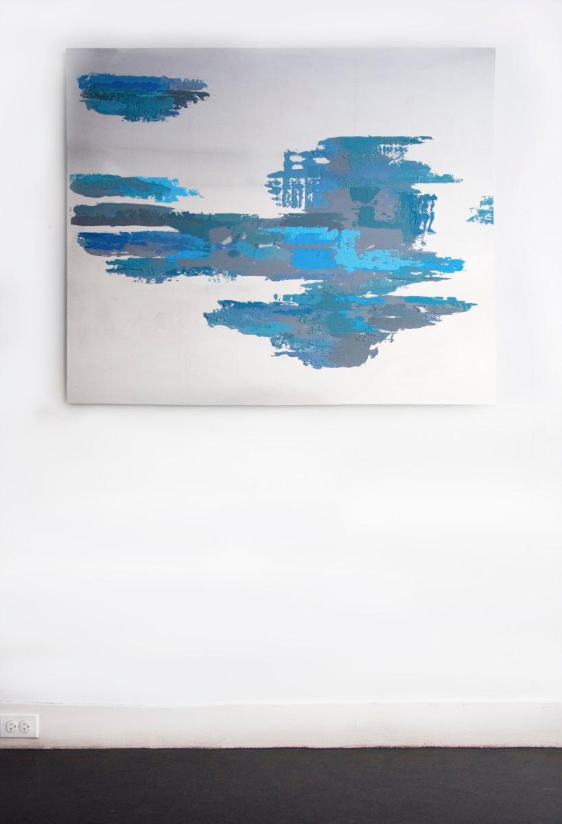 Sofia Echa Abstract Painting - "Untitled 3" - blue abstract painting on metal