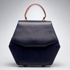 Sofia Fima Geometric Navy Leather Handbag with Pink Suede Interior