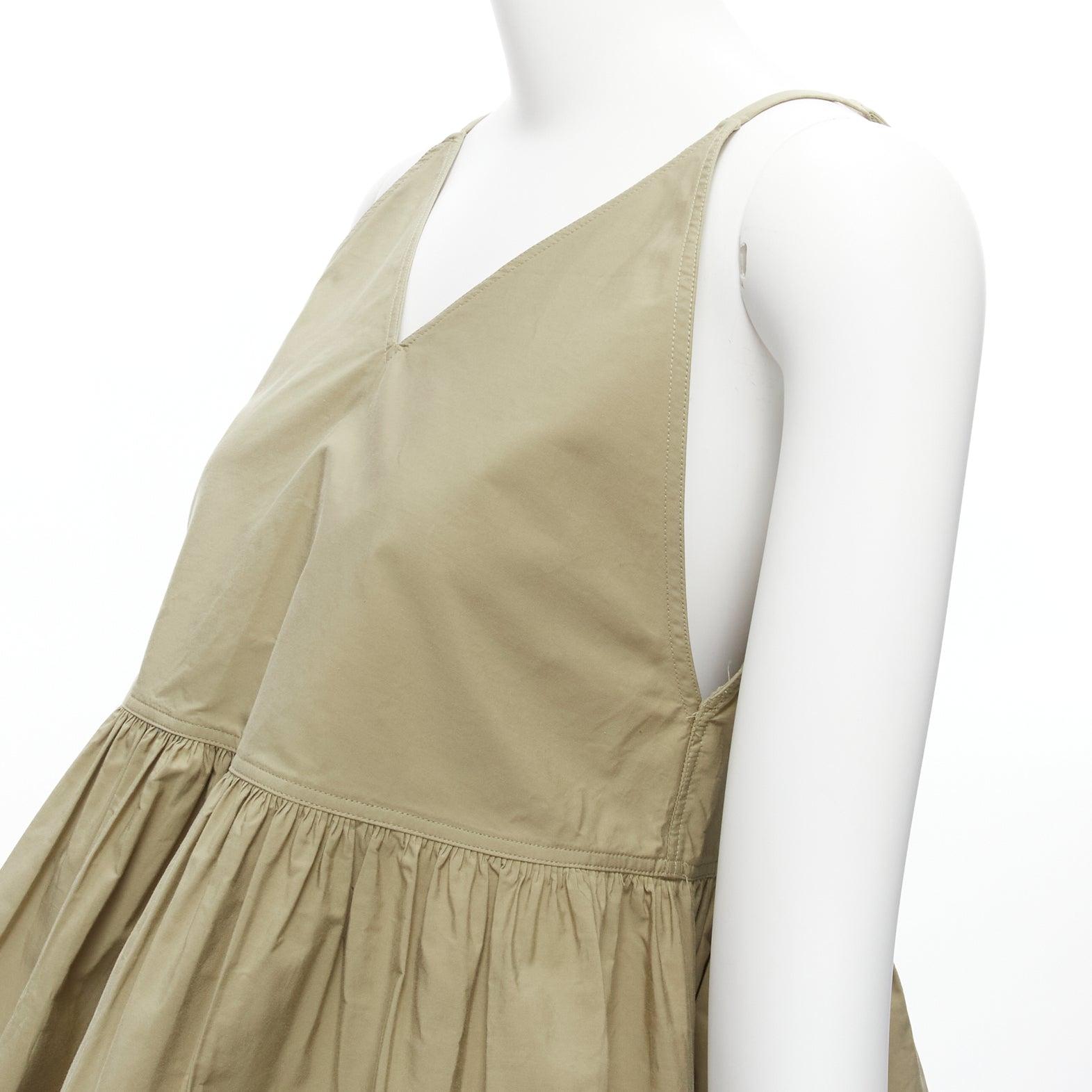 Beige SOFIE D'HOORE green cotton V neck spaghetti flare safari tank top FR34 XS For Sale