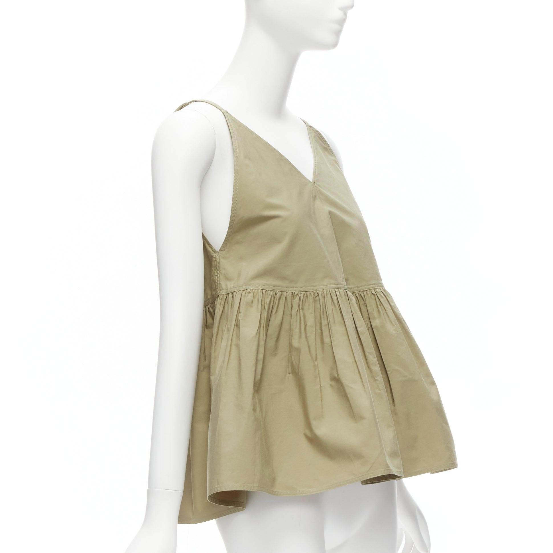 SOFIE D'HOORE green cotton V neck spaghetti flare safari tank top FR34 XS In Excellent Condition For Sale In Hong Kong, NT
