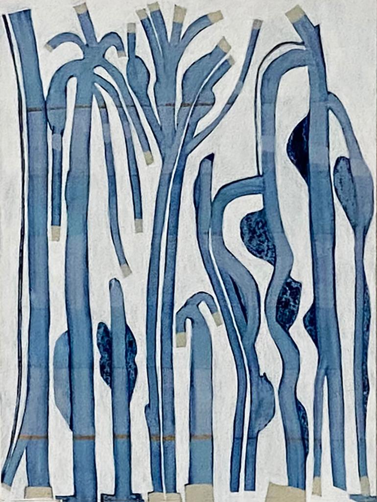 Peinture encadrée abstraite « Danseurs en bleu #2 » - Painting de Sofie Swann