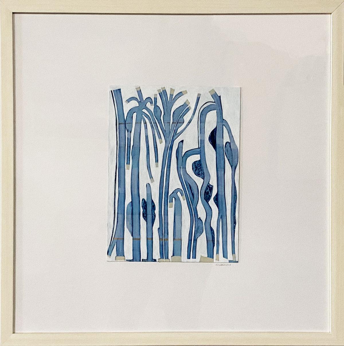 Abstract Painting Sofie Swann - Peinture encadrée abstraite « Danseurs en bleu #2 »