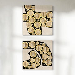 "Hieroglyphics 1 & 2" Abstract Diptych Painting - each canvas is 12"x12".