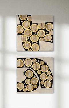 Dipinto dittico astratto "Geroglifici 1 e 2" - ogni tela misura 12 "x12".