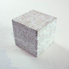 "Little Swann 3" Painted Wooden Cube Sculpture