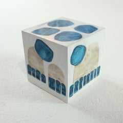 "Little Swann 7" Painted Wooden Cube Sculpture 