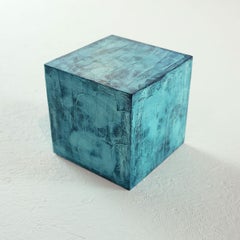 "Little Swann 8" Painted Wooden Cube Sculpture