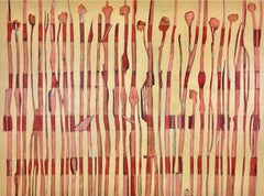 "Papaver Somniferum" Acrylic Painting - Abstract, red, gold, modern, elegant