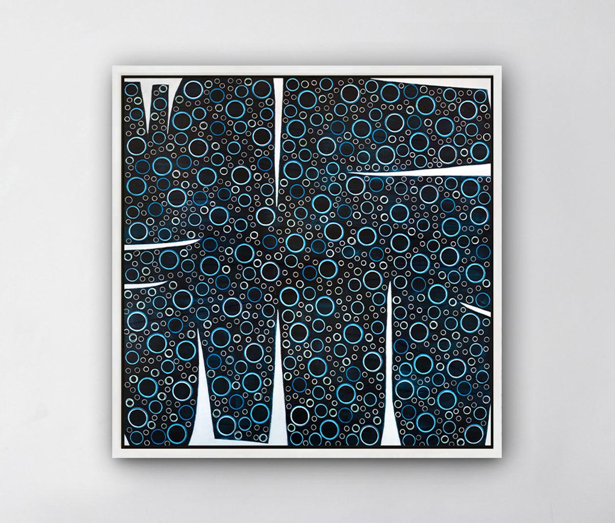 This Limited-Edition abstract print, by Sofie Swann is an edition of 95. Printed on canvas, this giclee ships framed in a white floater frame wired and ready to hang. Other floater frame options are available in silver, black, gold, and walnut. For