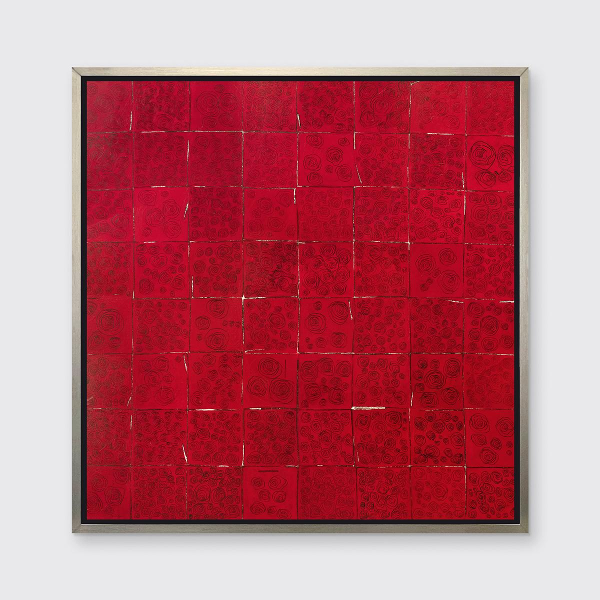« Red Roses for Warhol », imprimé giclée encadré en édition limitée, 61 x 61 cm - Abstrait Print par Sofie Swann