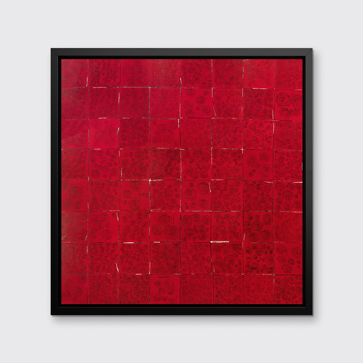 « Red Roses for Warhol », imprimé giclée encadré en édition limitée, 61 x 61 cm - Rouge Abstract Print par Sofie Swann
