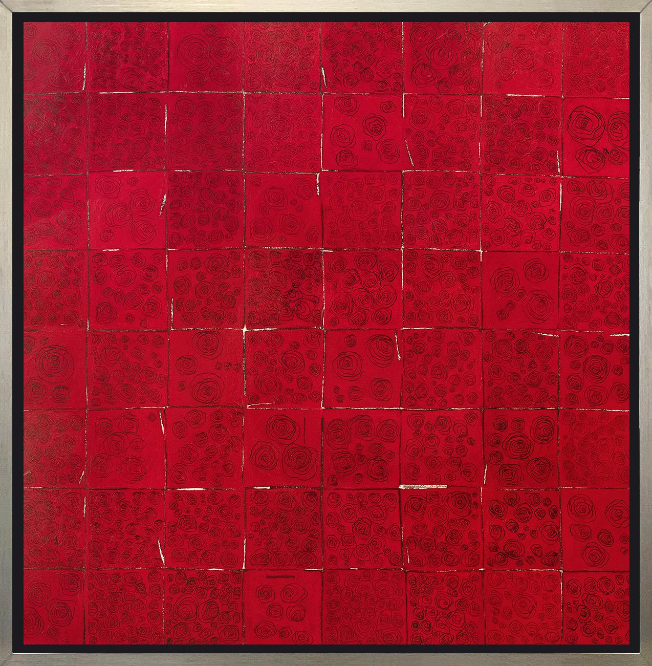 Abstract Print Sofie Swann - « Red Roses for Warhol », imprimé giclée encadré en édition limitée, 61 x 61 cm