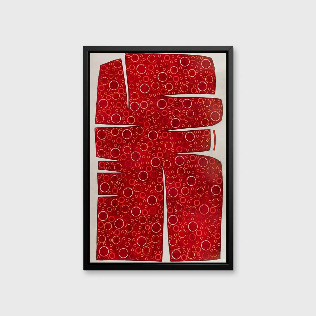 Cette impression giclée abstraite en édition limitée de Sofie Swann présente une forme abstraite organique rouge qui couvre presque toute la toile, laissant une petite bordure de blanc cassé autour d'elle. La forme est d'un rouge profond, et remplie