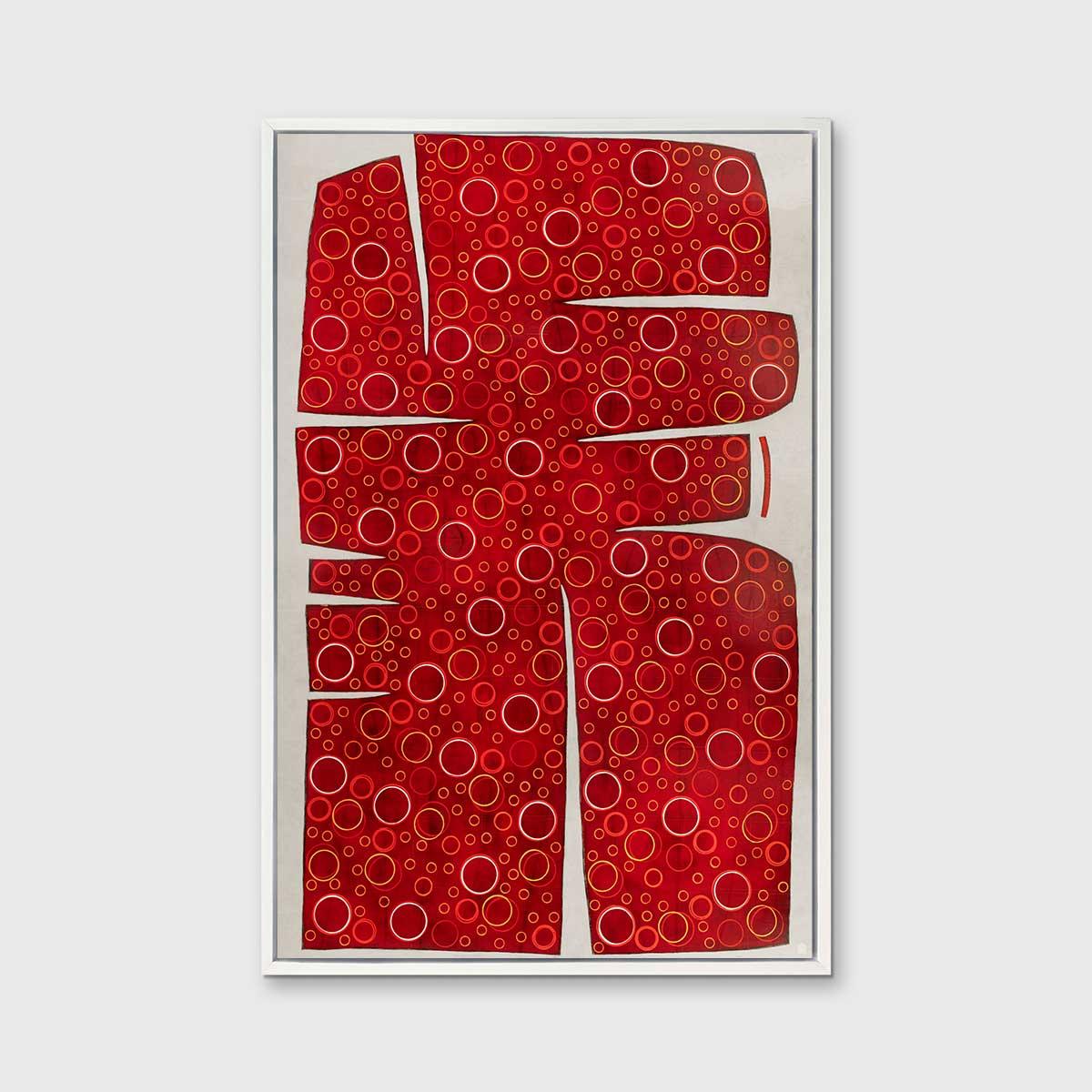 This abstract Limited Edition giclee print by Sofie Swann features an organic abstract red shape that covers almost the entire canvas, leaving a small border of off-white around it. The shape is a deep red hue, and filled with near-perfect outlines