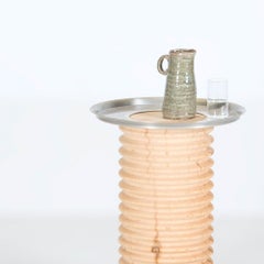 SOFRA Beistelltisch, Silber Metallplatte, Zedernholzkörper