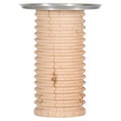 SOFRA Side Table, Silver Metal Top, Cedar Body