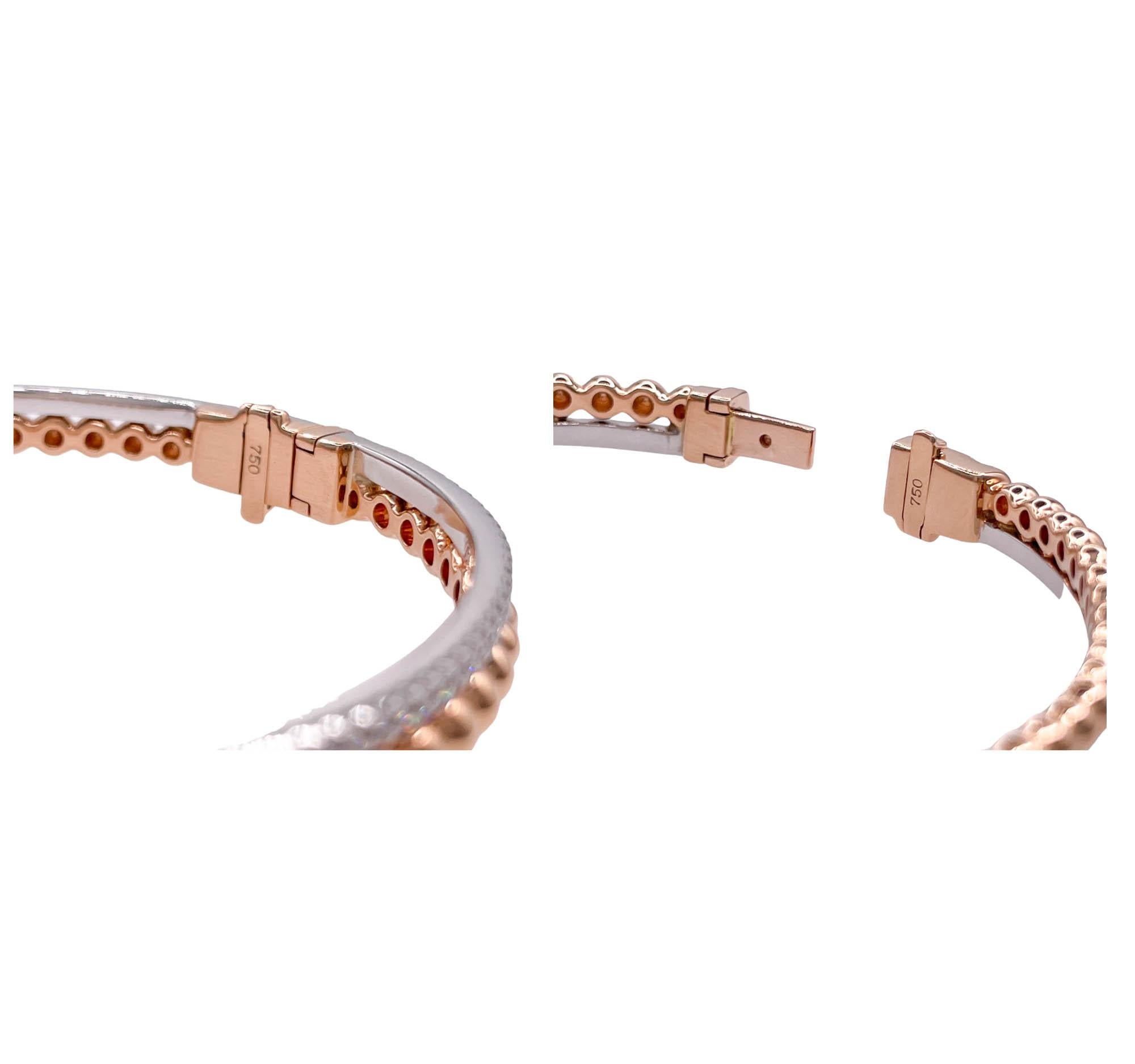 Taille ronde Sofragem Bracelet en or rose et blanc 18 carats avec perles de diamants en vente