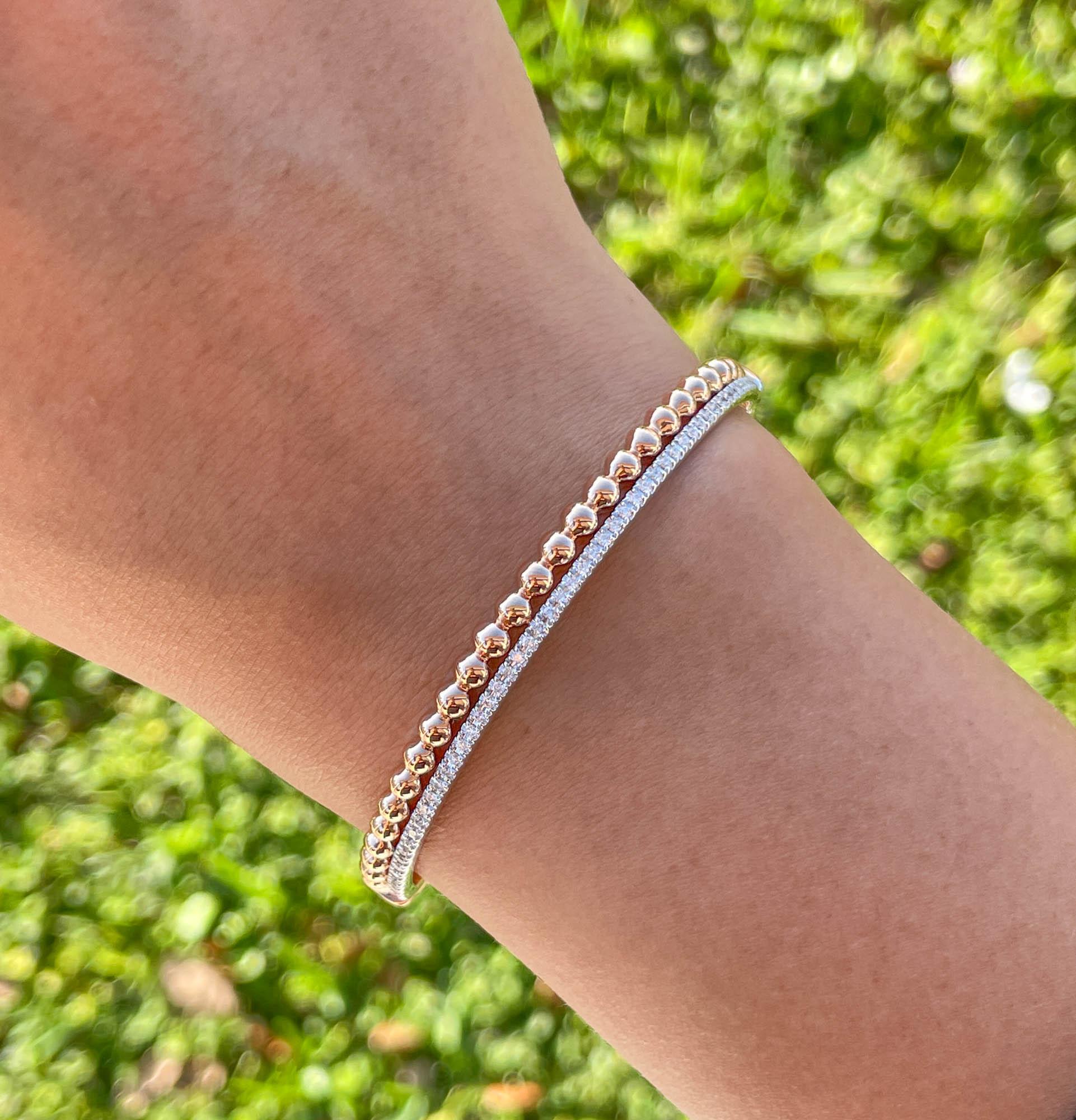 Sofragem Bracelet en or rose et blanc 18 carats avec perles de diamants en vente 2