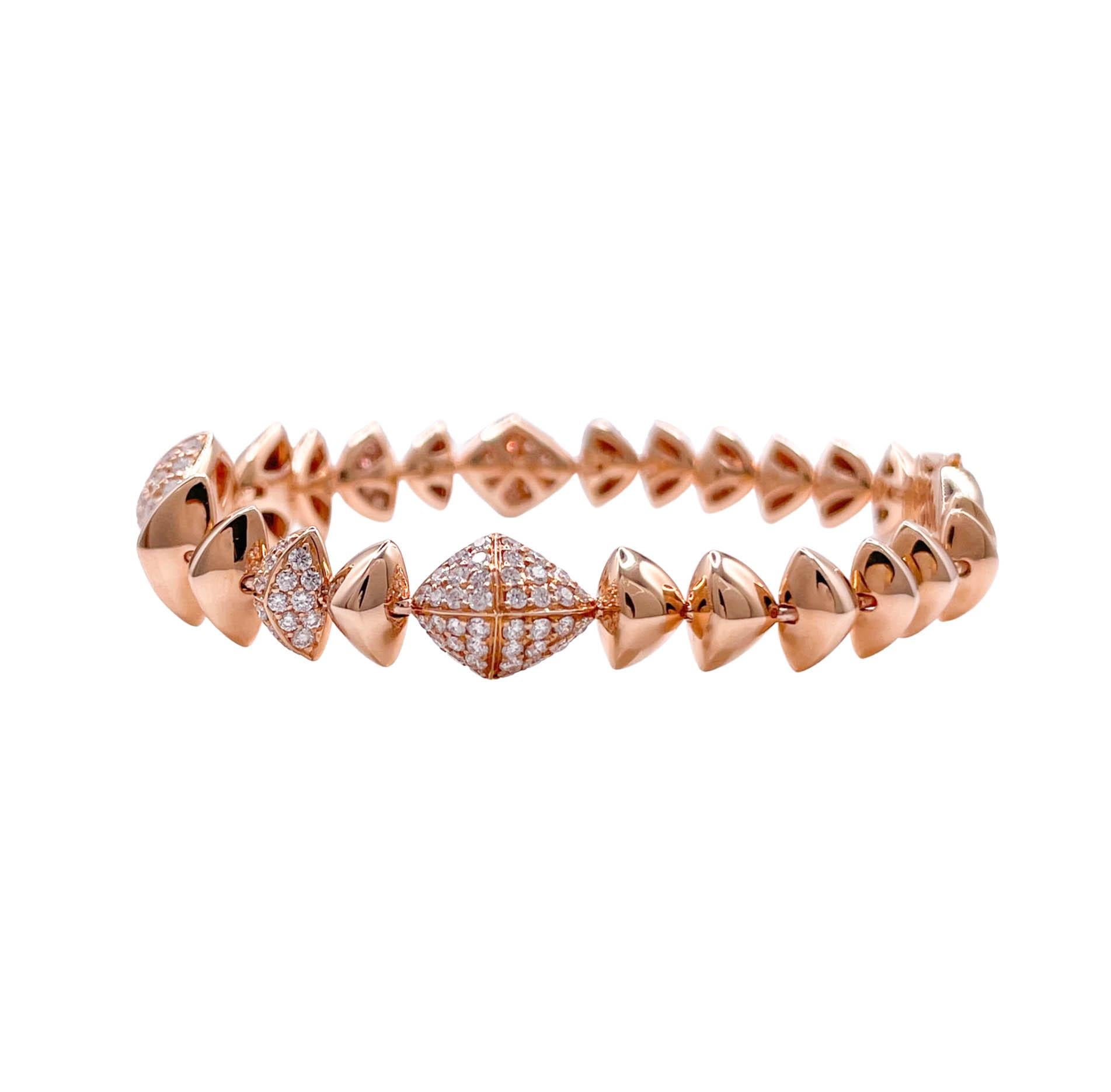Taille ronde Sofragem - Bracelet géométrique en or rose 18k avec diamants en vente