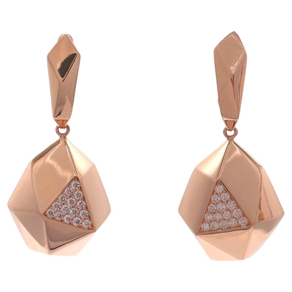 Sofragem 18k Rose Gold Round Diamond Geodome Drop Dangle Earrings