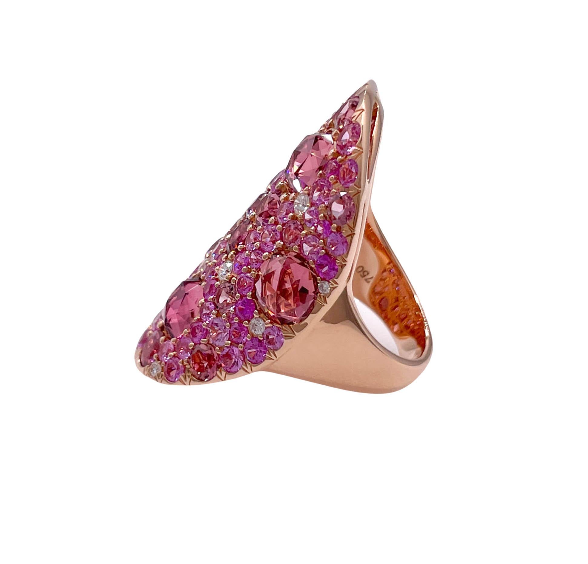 Sofragem 18k Rose Gold Tourmaline Sapphire and Diamond Cocktail Ring In Good Condition In Boca Raton, FL