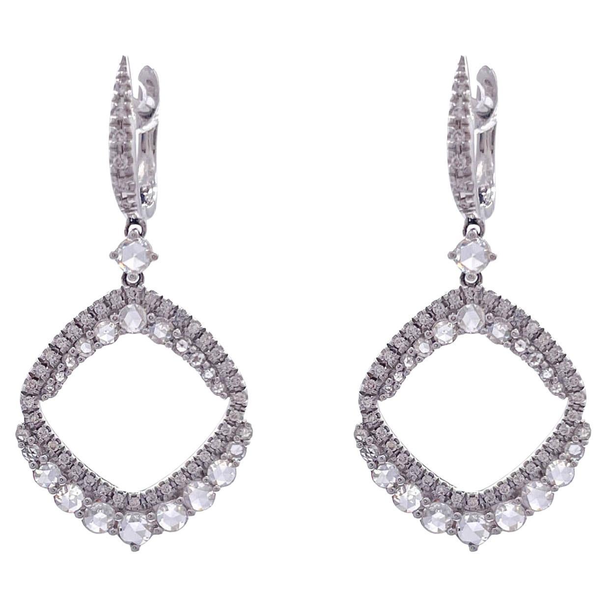 Sofragem 18k White Gold Diamond Graduated Edge Drop Dangle Earrings
