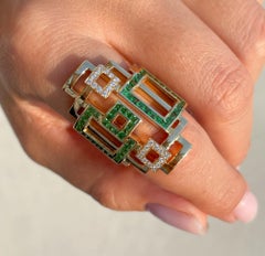 Sofragem 18k Yellow Gold Tsavotire and Diamond Squares Cocktail Ring