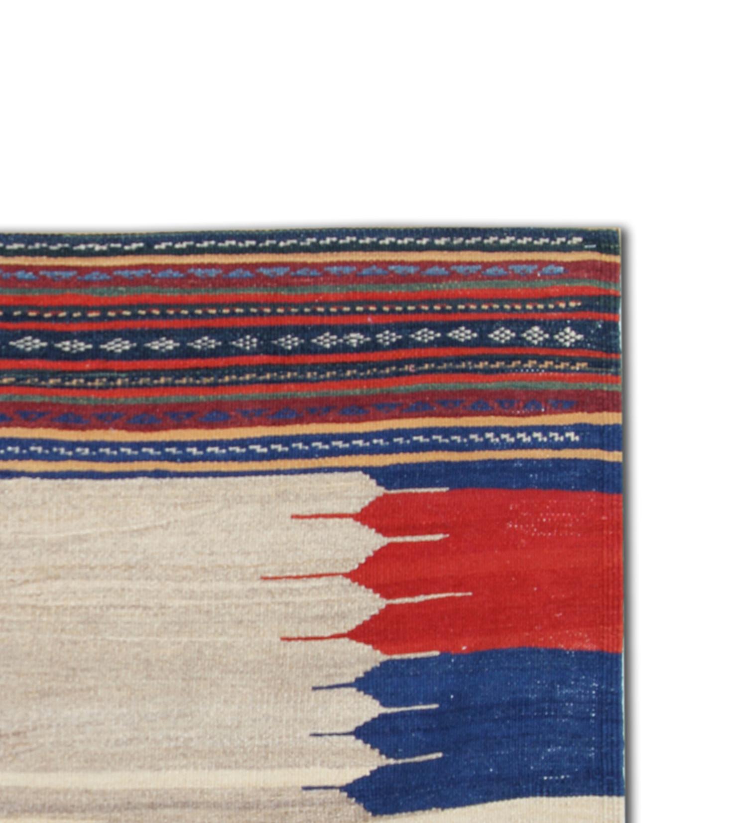 Afghan Sofreh Oriental Flatwoven Kilim Rug Traditional Vintage Minimal Rug -116x128cm For Sale