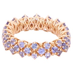 Soft 3-row mesh light blue sapphires pavè flexible ring in 18kt rose gold